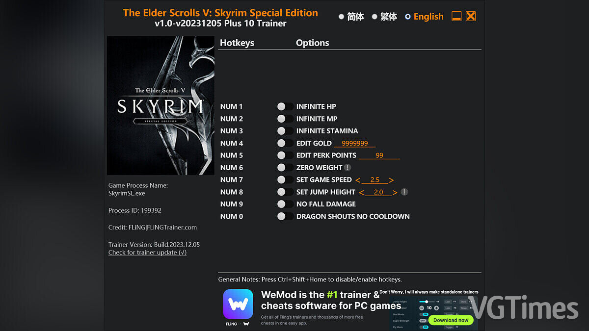 Elder Scrolls 5: Skyrim Special Edition — Трейнер (+10) [1.0 - UPD:  05.12.2023] / Трейнеры / Читы