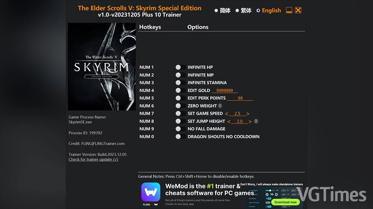 Elder Scrolls 5: Skyrim Special Edition — Трейнер (+10) [1.0 - UPD: 05.12.2023]