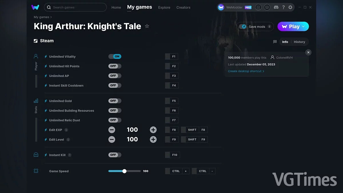 King Arthur: Knight&#039;s Tale — Трейнер (+11) от 05.12.2023 [WeMod]