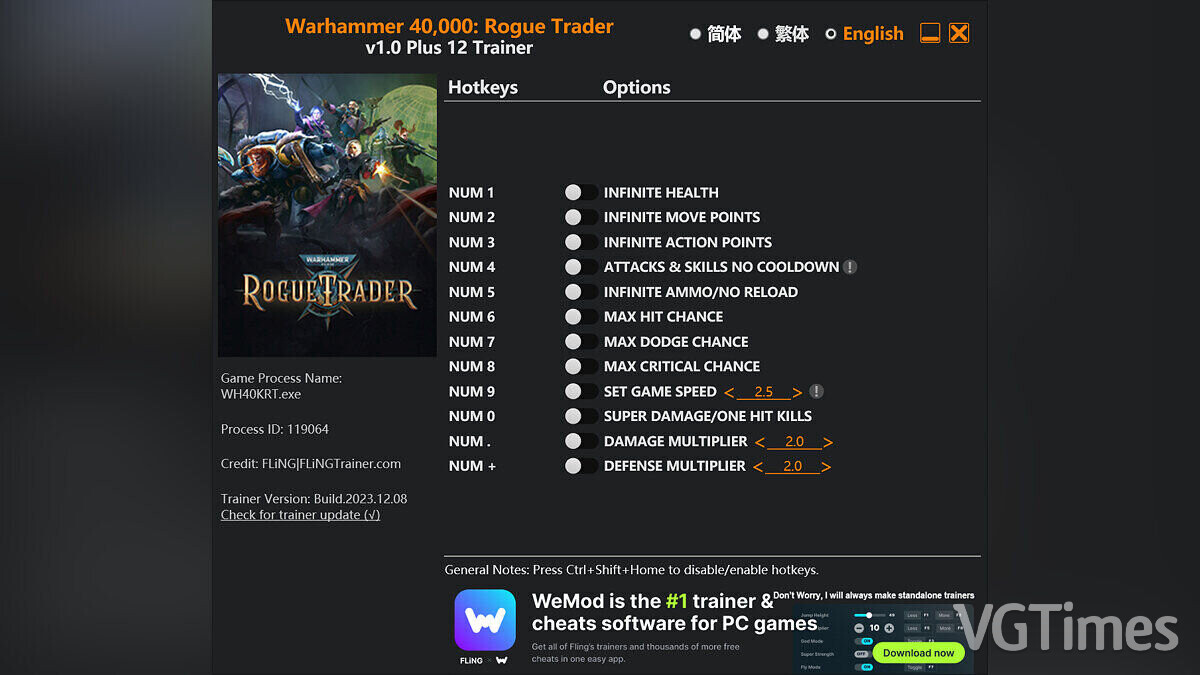 Warhammer 40,000: Rogue Trader — Трейнер (+12) [1.0]