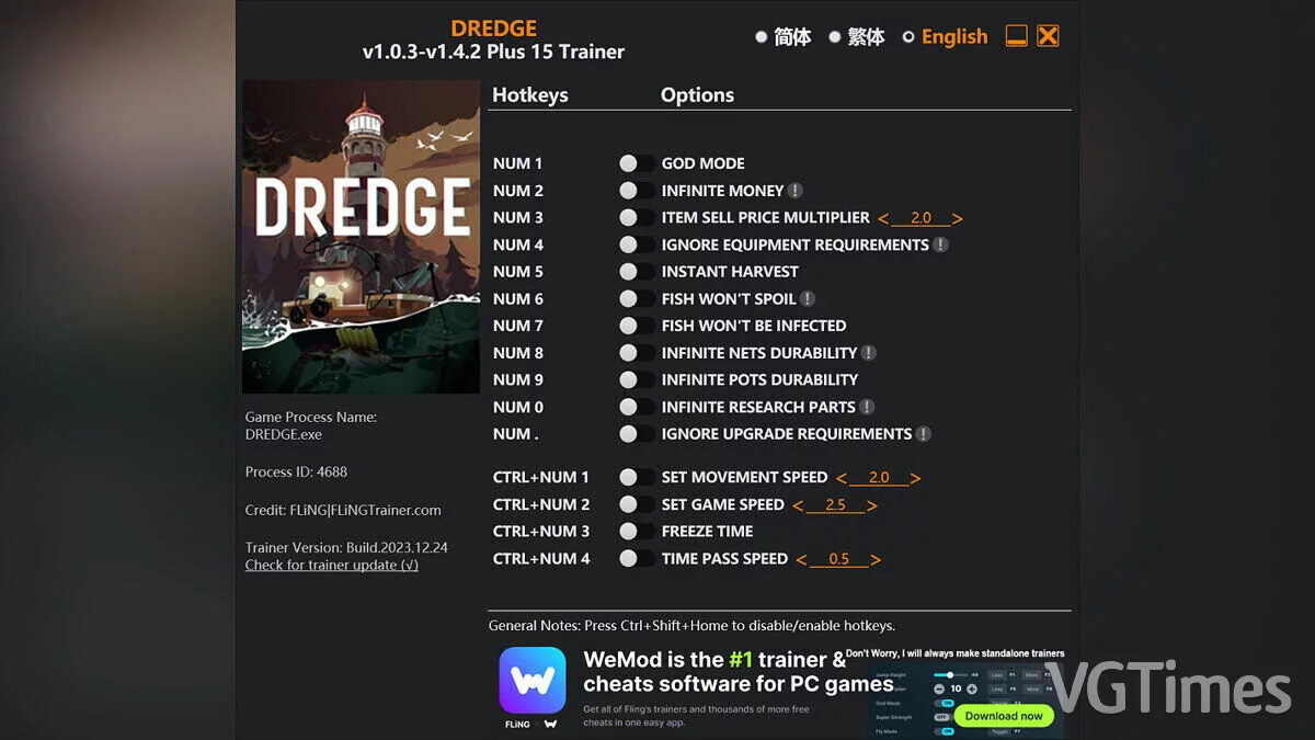 DREDGE — Трейнер (+15) [1.0.3-1.4.2]