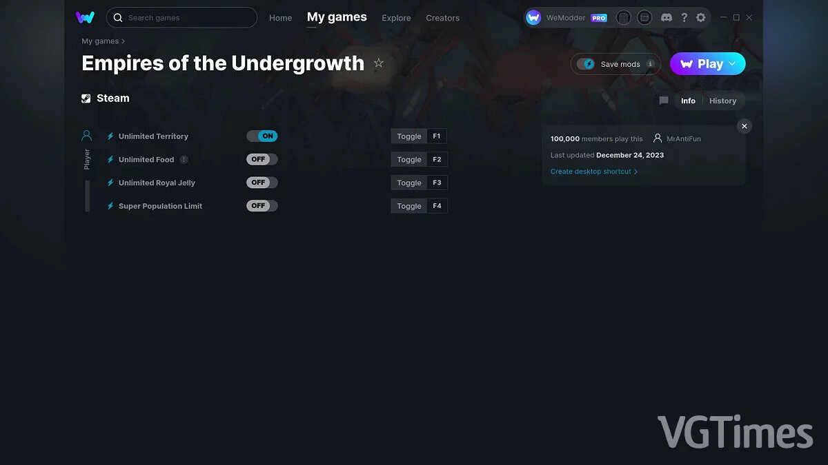 Empires of the Undergrowth — Трейнер (+4) от 24.12.2023 [WeMod]