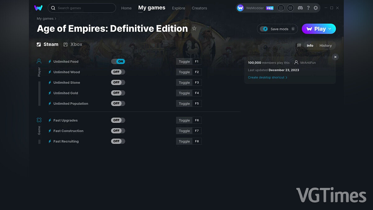 Age of Empires: Definitive Edition — Трейнер (+8) от 23.12.2023 [WeMod]