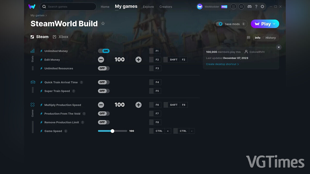 SteamWorld Build — Трейнер (+9) от 07.12.2023 [WeMod]