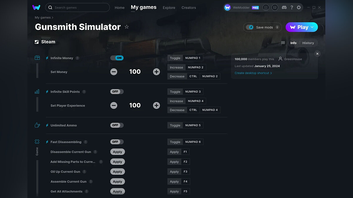 Gunsmith Simulator — Трейнер (+12) от 25.01.2024 [WeMod]