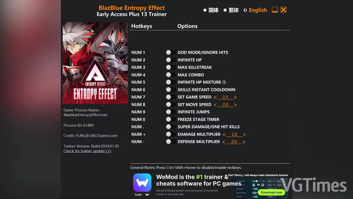 BlazBlue Entropy Effect — Трейнер (+13) [EA: 05.01.2024]