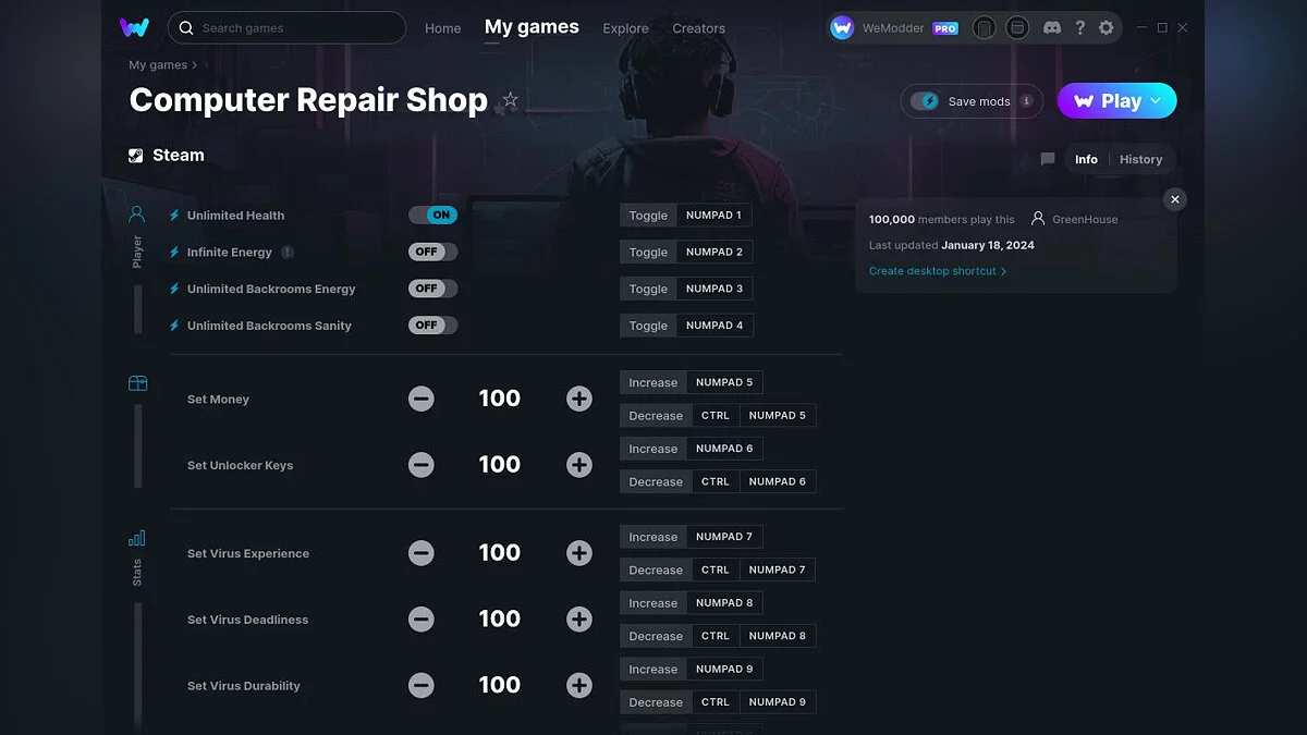 Трейнер (+17) от 18.01.2024 [WeMod]
