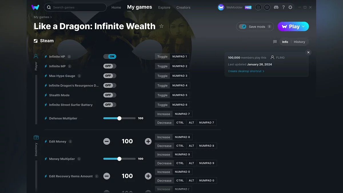 Like a Dragon: Infinite Wealth — Трейнер (+61) от 26.01.2024 [WeMod]