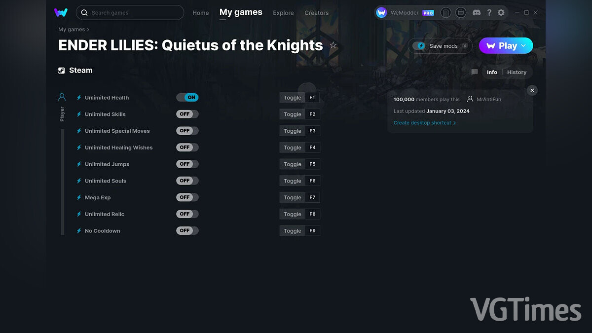 Ender Lilies: Quietus of the Knights — Трейнер (+9) от 03.01.2024 [WeMod]