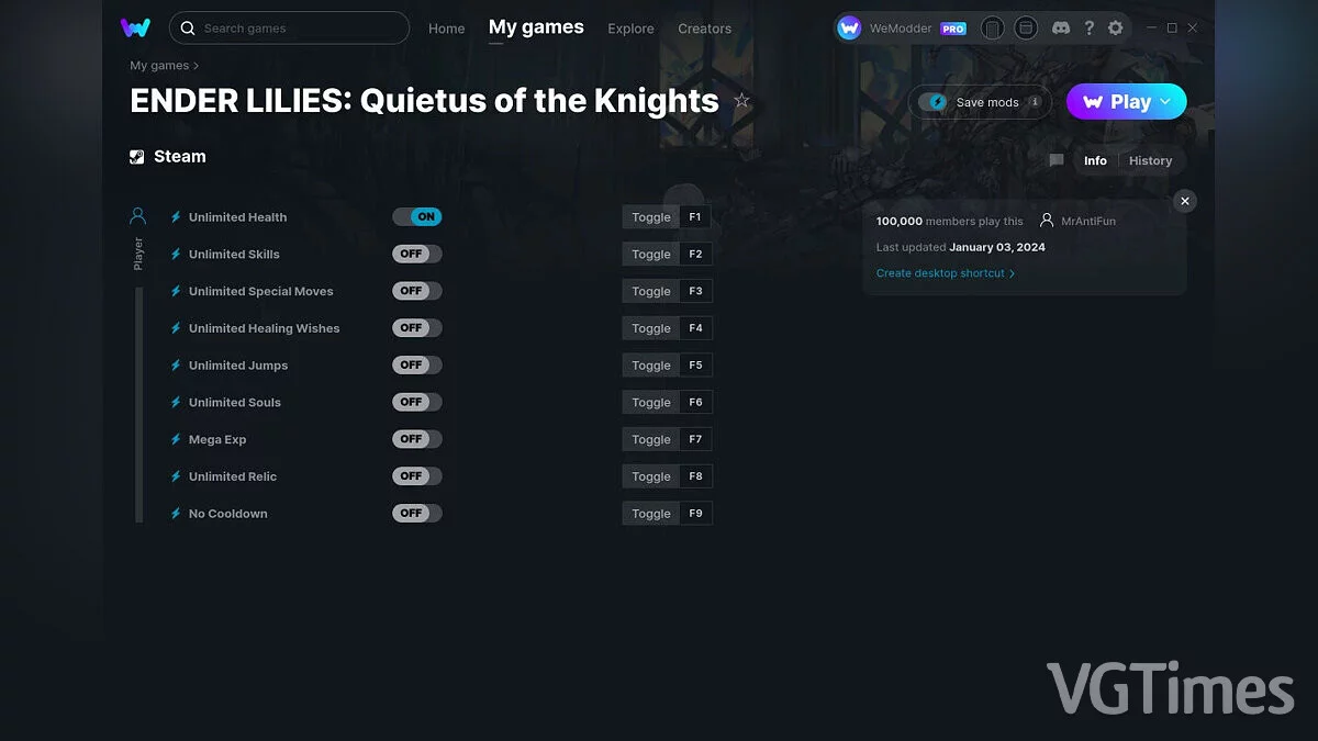 Ender Lilies: Quietus of the Knights — Трейнер (+9) от 03.01.2024 [WeMod]