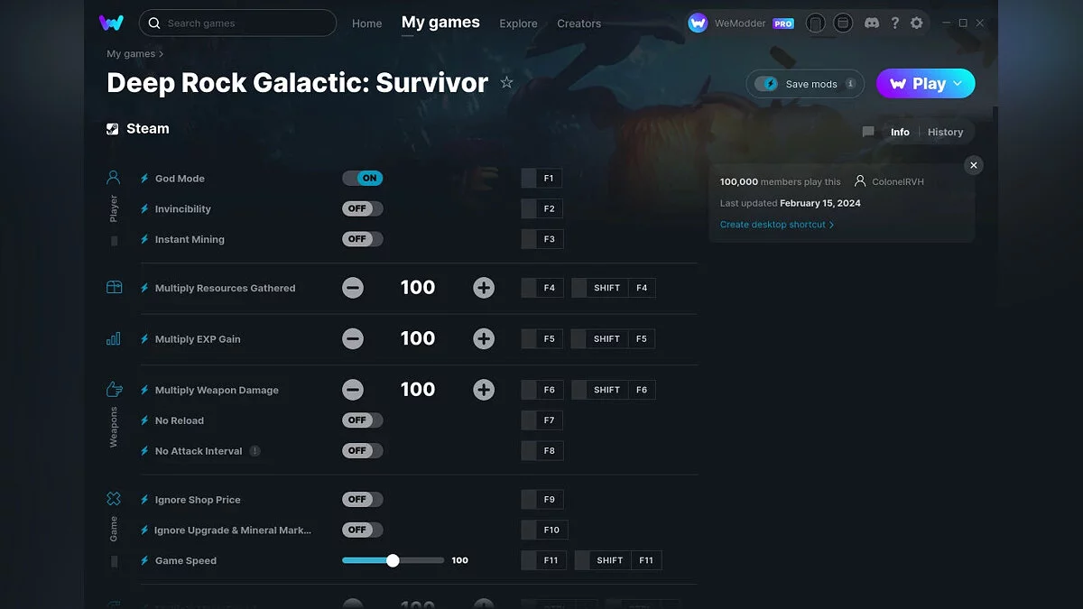 Deep Rock Galactic: Survivor — Трейнер (+12) от 15.02.2024 [WeMod]