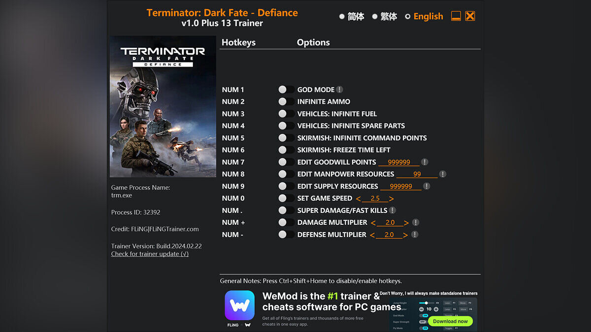 Terminator: Dark Fate - Defiance — Трейнер (+13) [1.0]