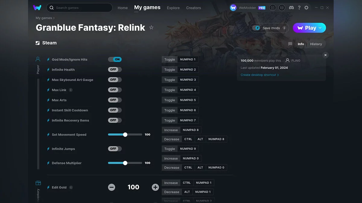 Granblue Fantasy: Relink — Трейнер (+28) от 01.02.2024 [WeMod]