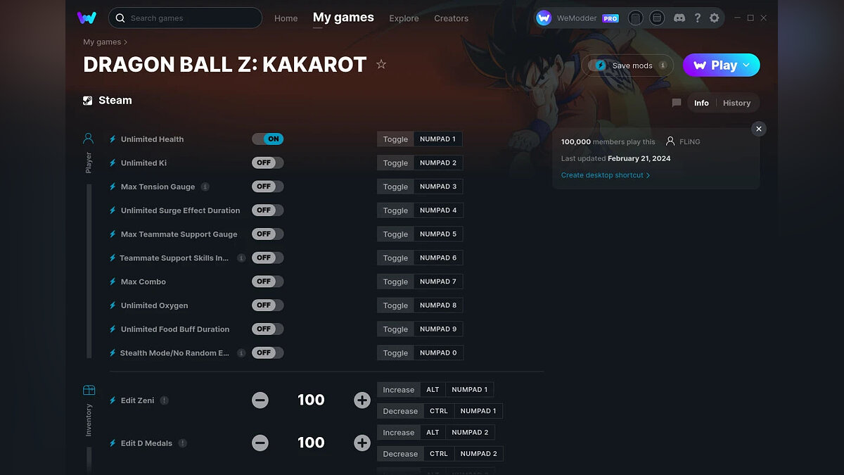 Dragon Ball Z: Kakarot — Трейнер (+32) от 21.02.2024 [WeMod]
