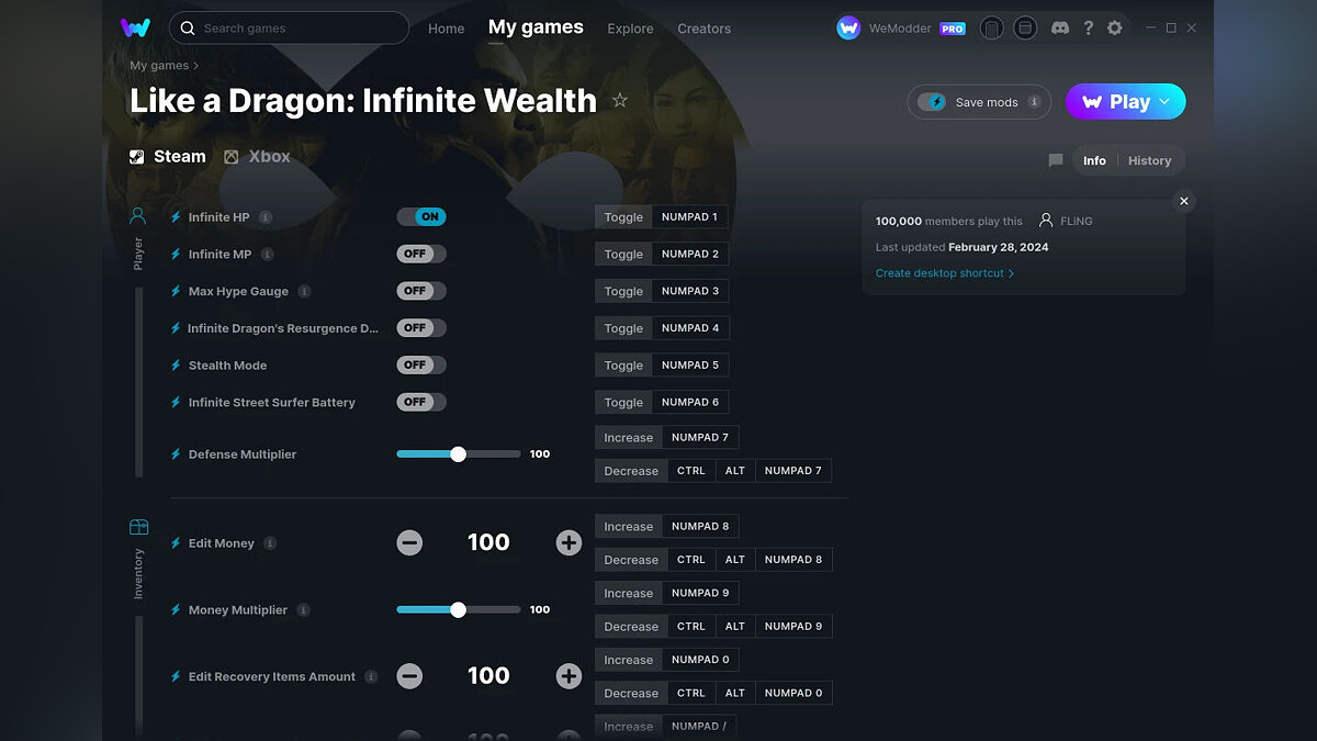 Like a Dragon: Infinite Wealth — Трейнер (+64) от 28.02.2024 [WeMod]