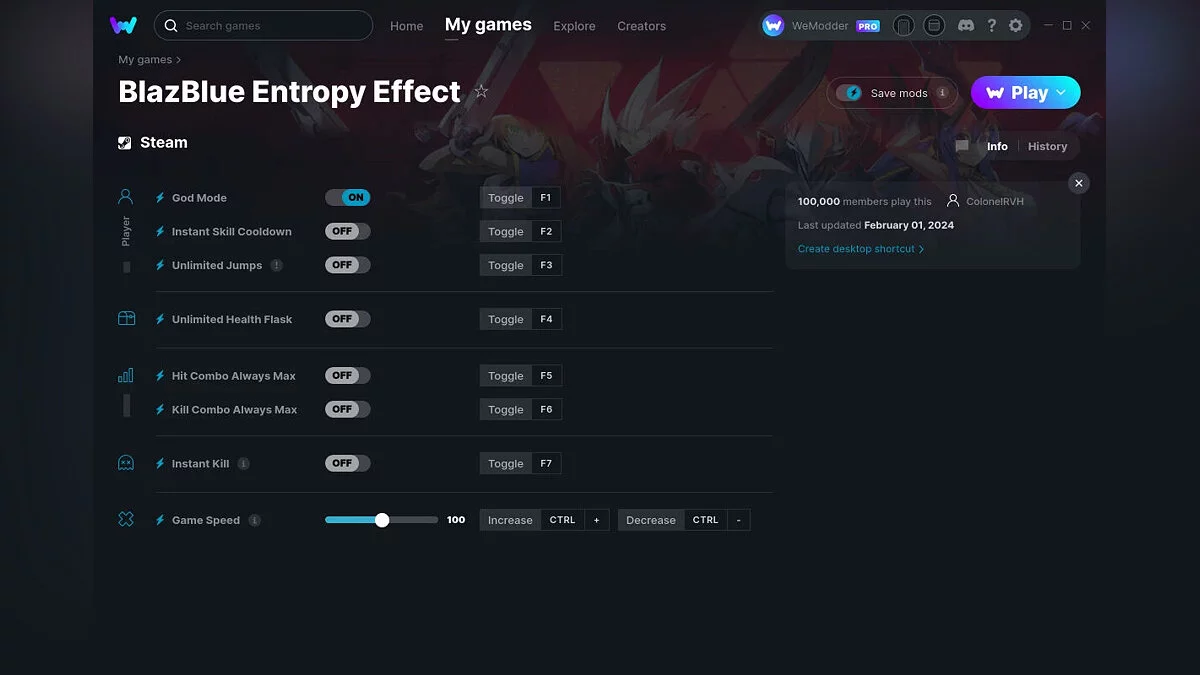 BlazBlue Entropy Effect — Трейнер (+8) от 01.02.2024 [WeMod]