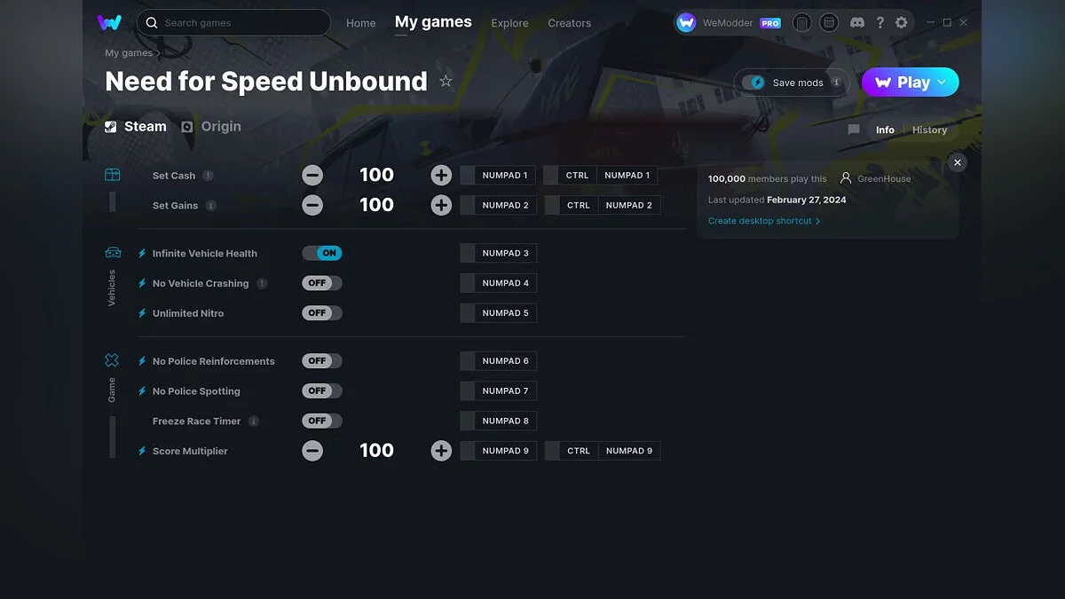 Need for Speed Unbound — Трейнер (+9) от 27.02.2024 [WeMod]