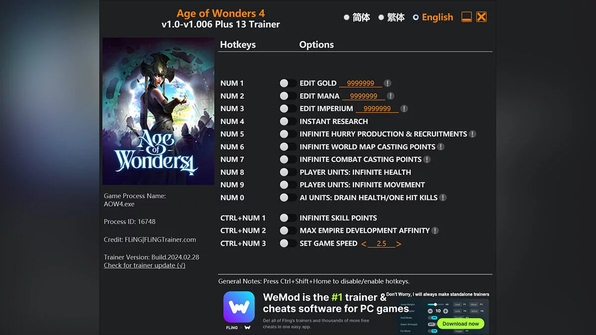 Age of Wonders 4 — Трейнер (+13) [1.0 - 1.006]