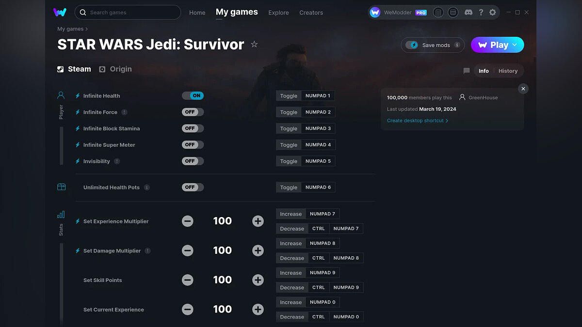 Star Wars Jedi: Survivor — Трейнер (+15) от 19.03.2024 [WeMod]