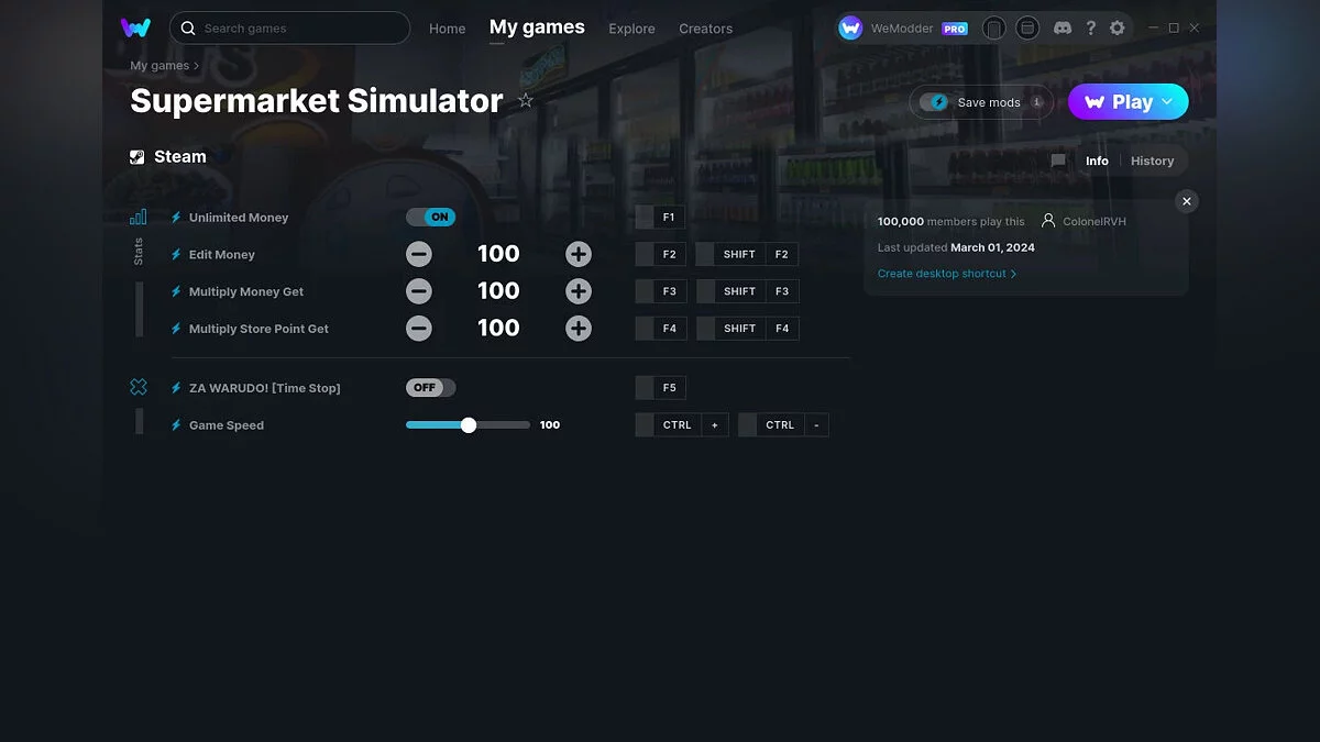 Supermarket Simulator — Трейнер (+6) от 01.03.2024 [WeMod]