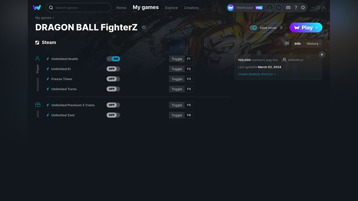 Dragon Ball FighterZ — Трейнер (+6) от 02.03.2024 [WeMod]