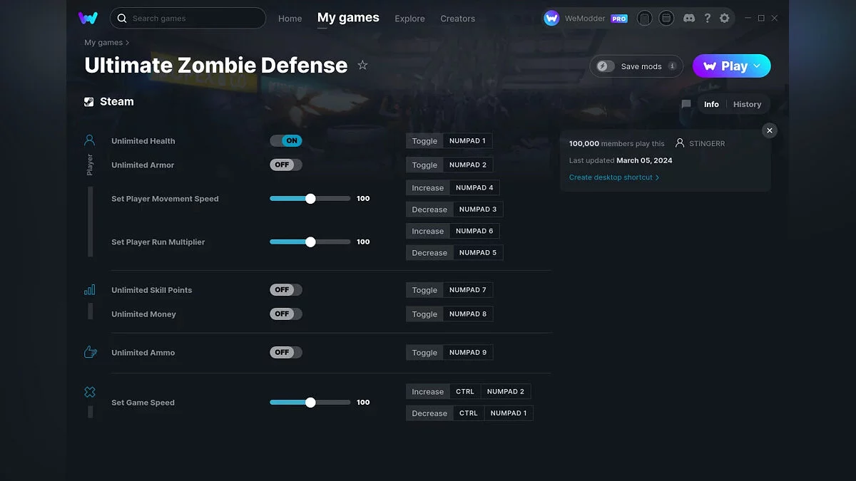 Ultimate Zombie Defense — Трейнер (+8) от 05.03.2024 [WeMod]