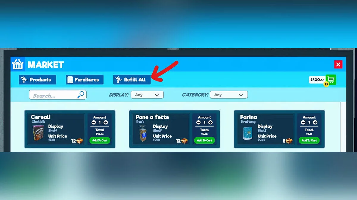 Supermarket Simulator — Автоматическое пополнение запасов