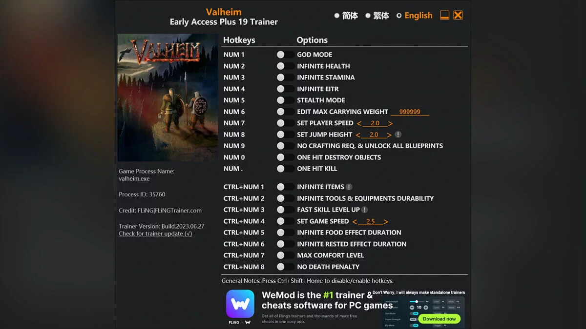Valheim — Трейнер (+19) [EA: 24.04.2024]