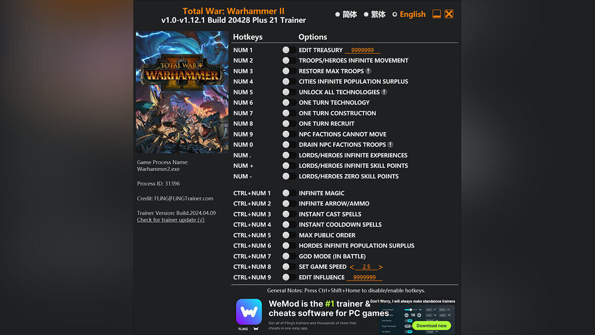 Total War: Warhammer 2 — Трейнер (+21) [1.0 - 1.12.1 Build 20428]