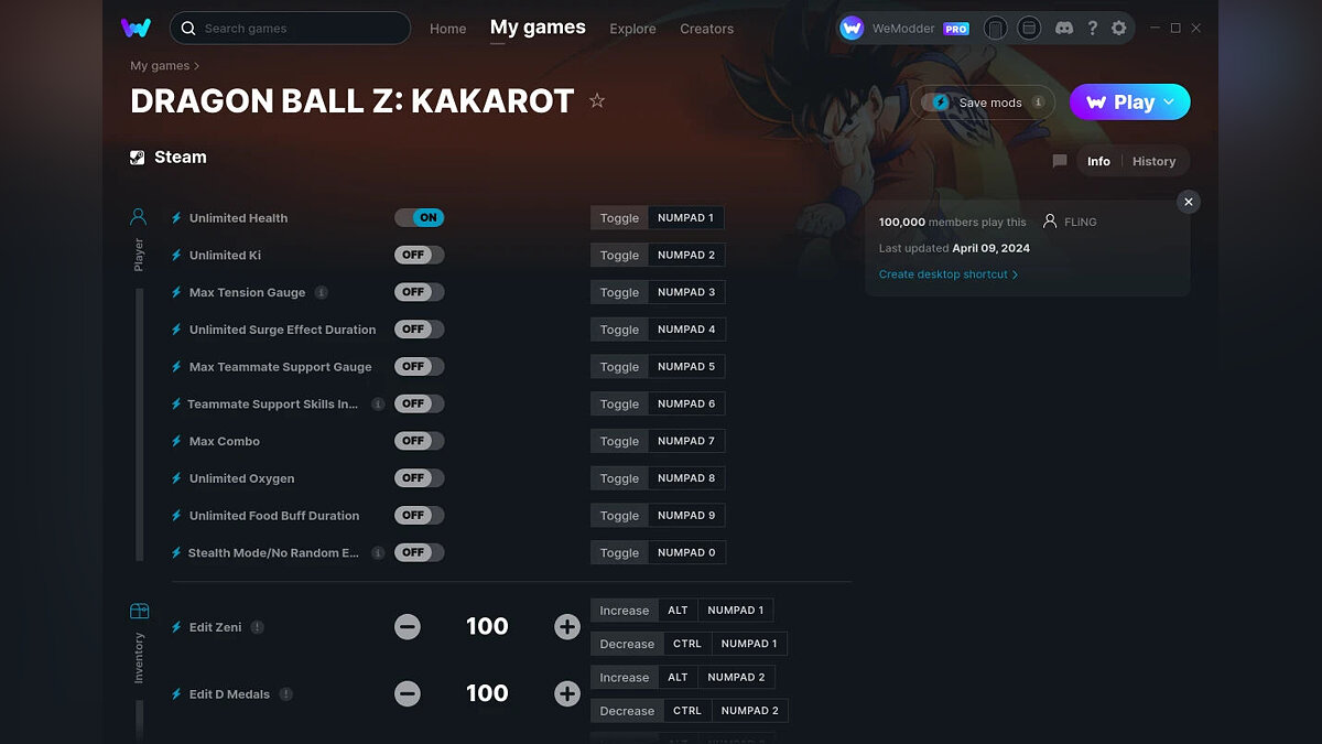 Dragon Ball Z: Kakarot — Трейнер (+32) от 09.04.2024 [WeMod]