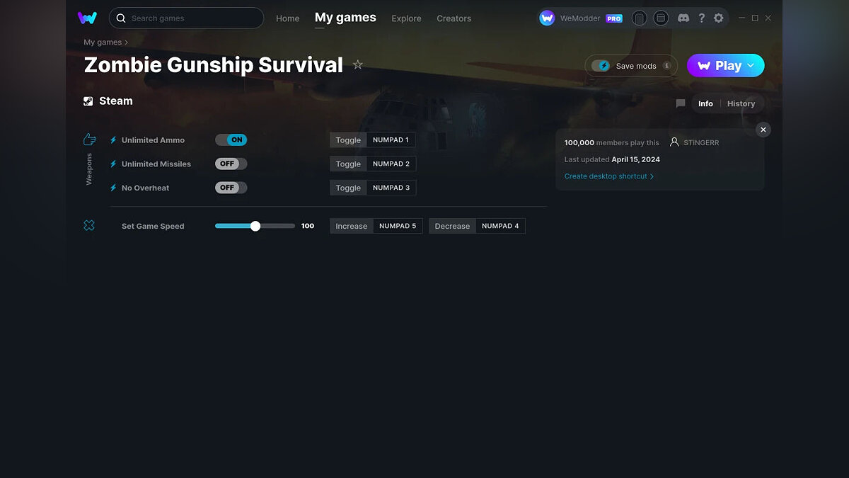 Zombie Gunship Survival — Трейнер (+4) от 15.04.2024 [WeMod]