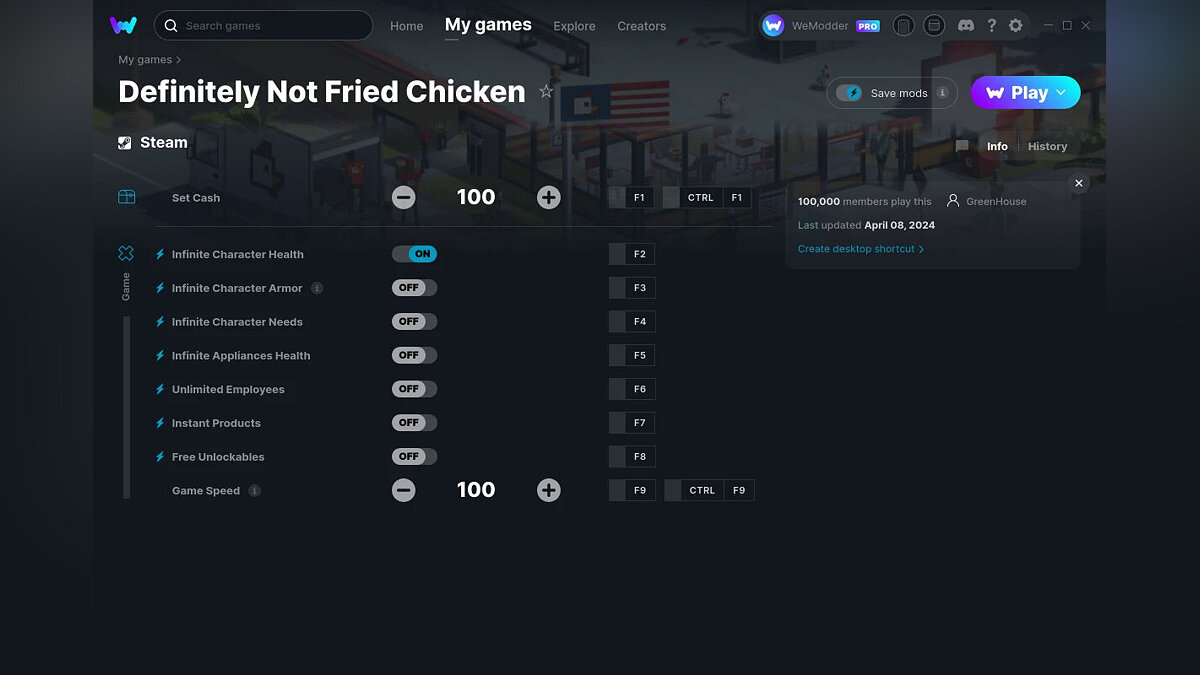Definitely Not Fried Chicken — Трейнер (+9) от 08.04.2024 [WeMod]