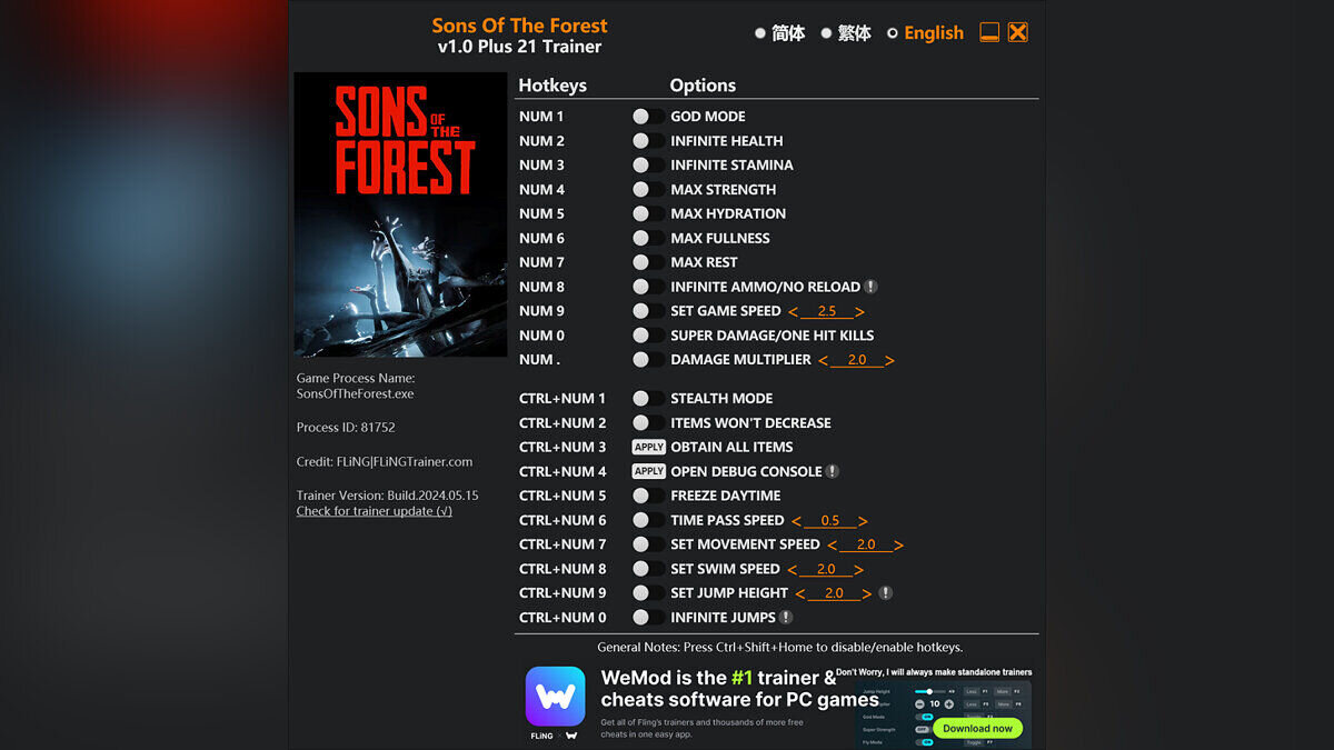 Sons of the Forest — Трейнер (+21) [1.0 - UPD: 15.05.2024]