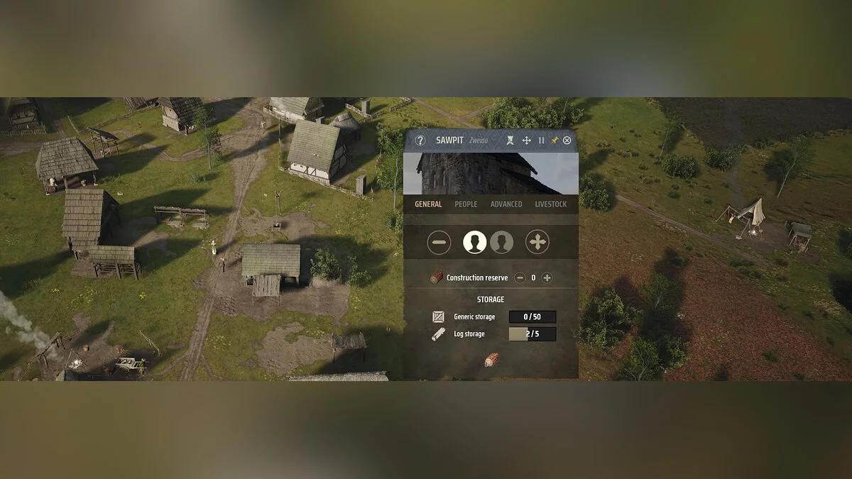 Manor Lords — Увеличение объема хранения бревен на лесопилке