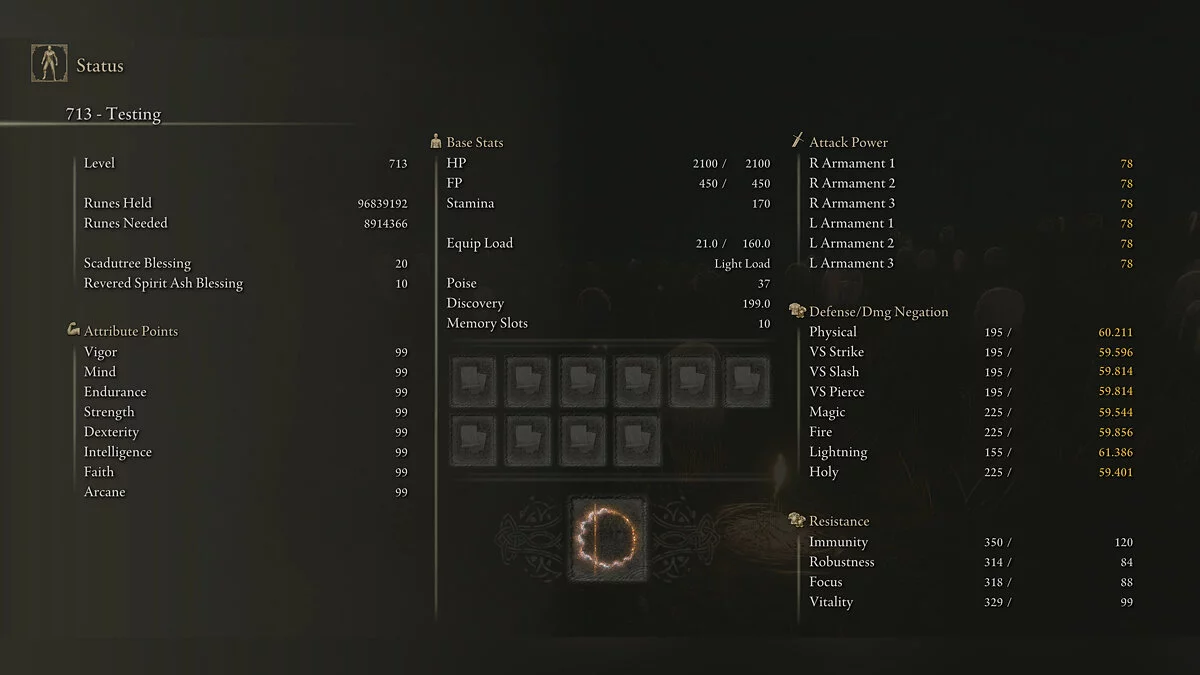 Elden Ring — Персонаж 713-го уровня с максимальными характеристиками