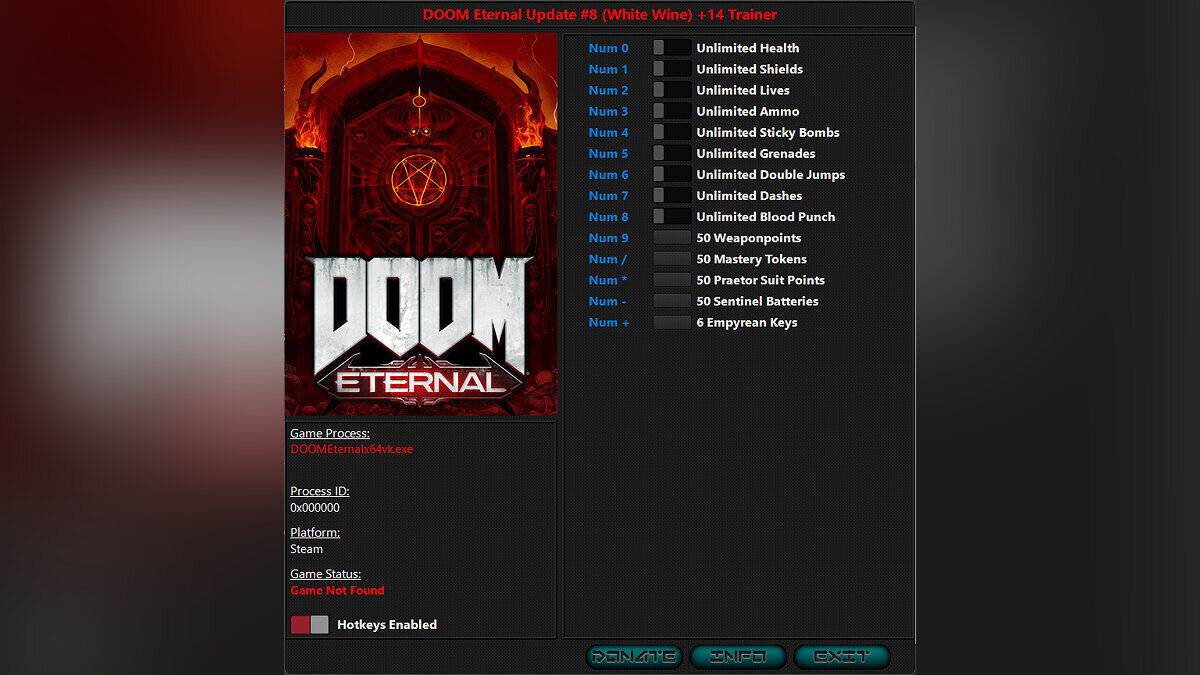 Doom Eternal — Трейнер (+15/+16/+17/+19/+20) [1.0 - 6.66] / Трейнеры / Читы