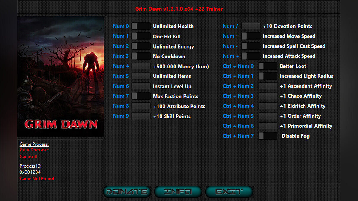 Grim Dawn — Трейнер (+22) [1.2.1.0 & 1.2.1.1 : Steam & GoG]