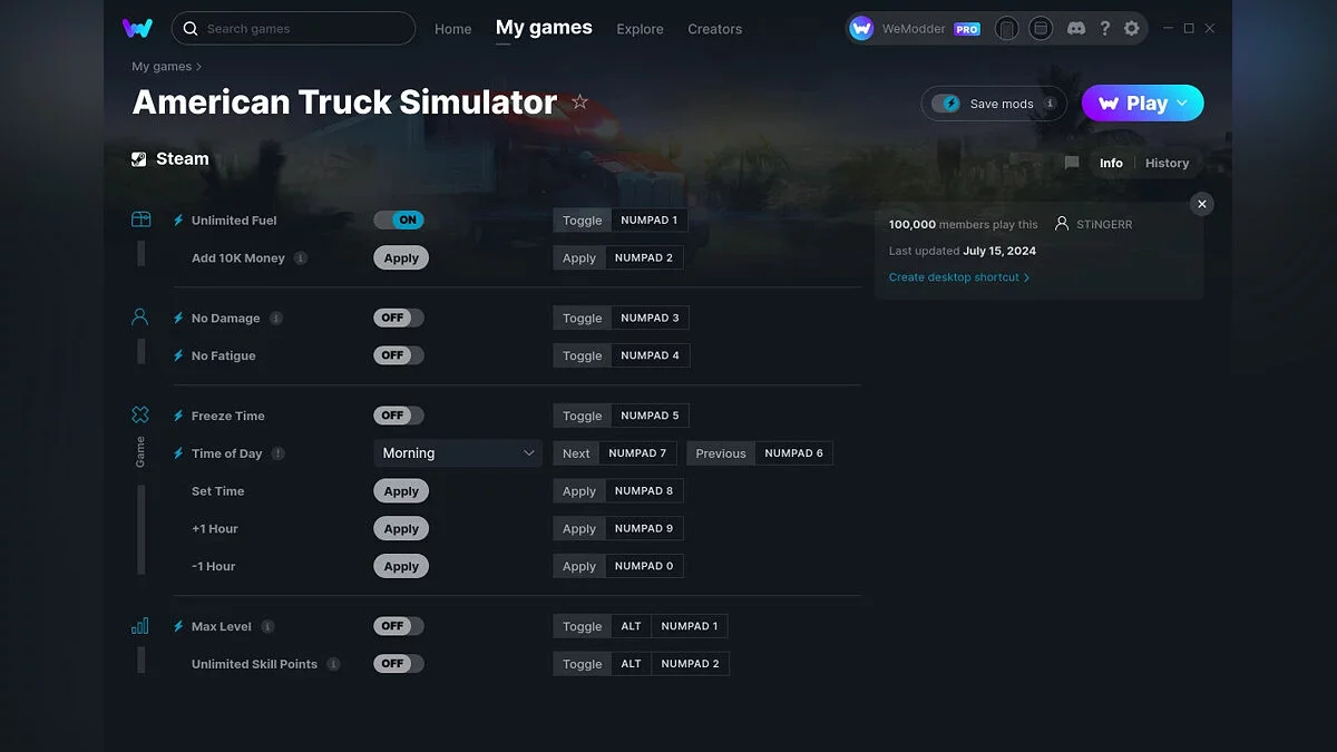 American Truck Simulator — Трейнер (+11) от 15.07.2024 [WeMod]