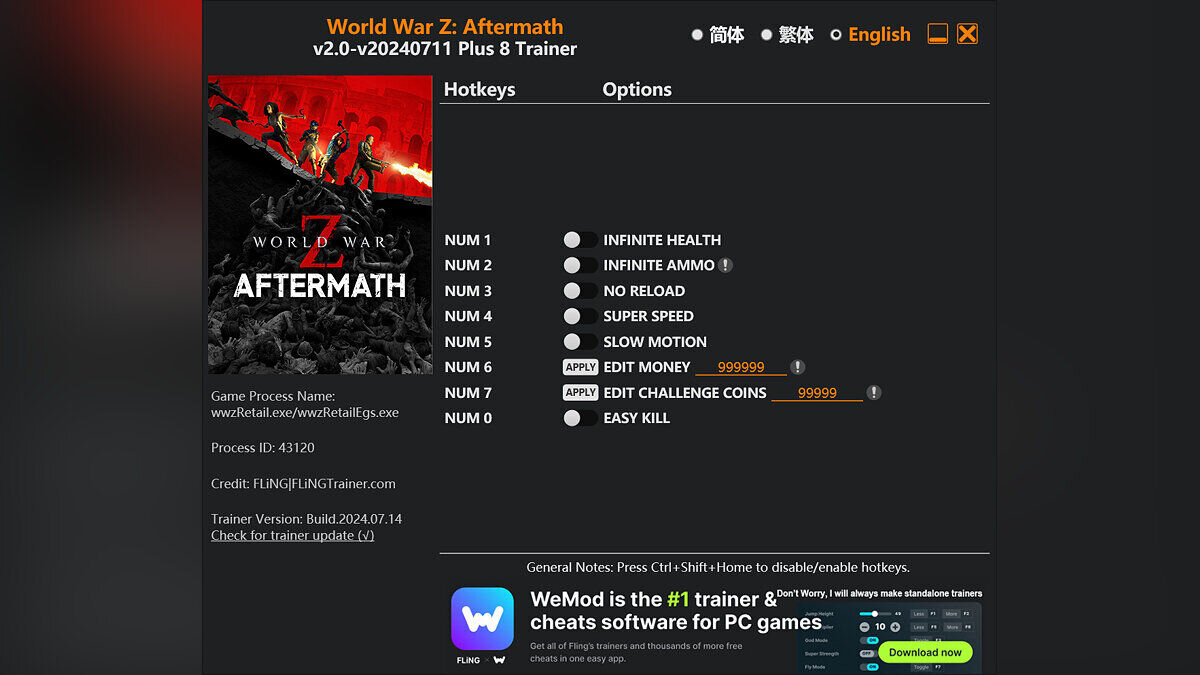 World War Z — Трейнер (+8) [2.0 - UPD: 11.07.2024]