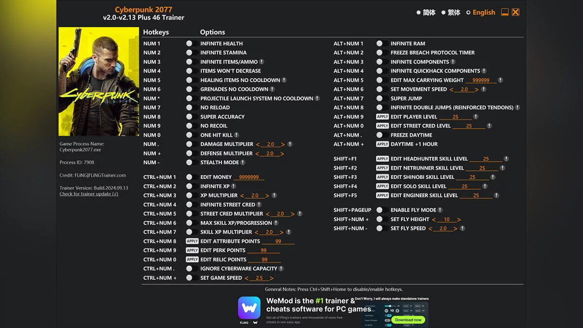 Cyberpunk 2077 — Трейнер (+46) [1.03 - 2.13]