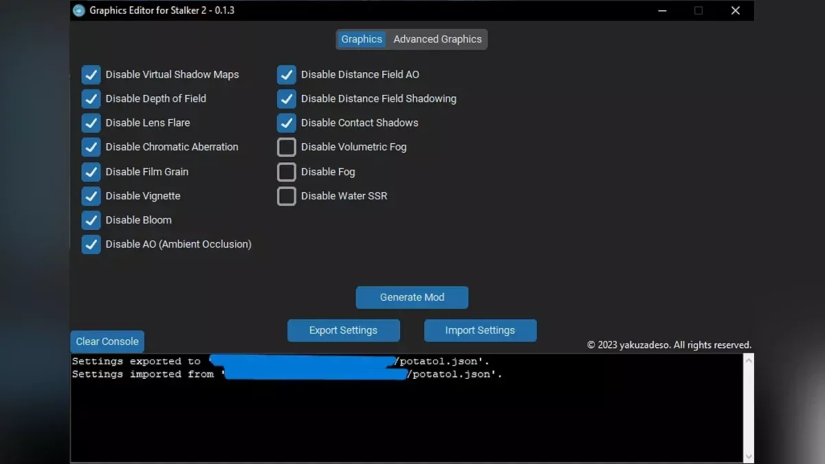 S.T.A.L.K.E.R. 2: Heart of Chornobyl — Редактор настроек графики
