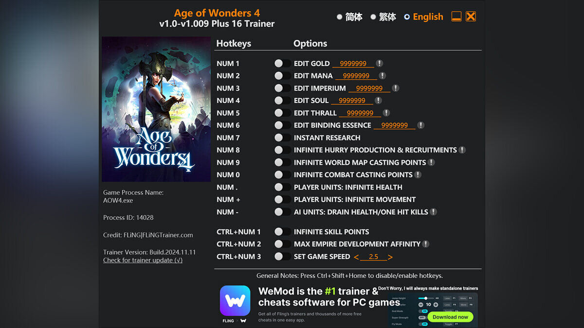 Age of Wonders 4 — Трейнер (+16) [1.0 - 1.009]