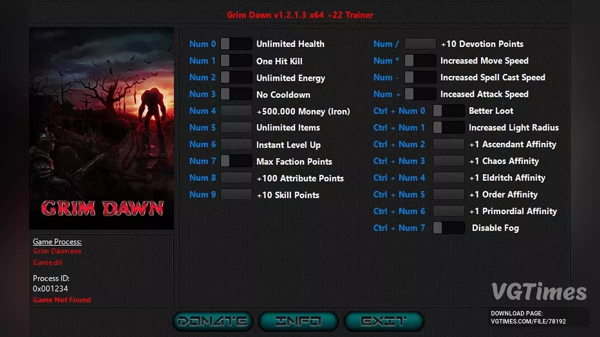 Grim Dawn — Трейнер (+22) [1.2.1.3 & 1.2.1.2 : Steam & GoG]