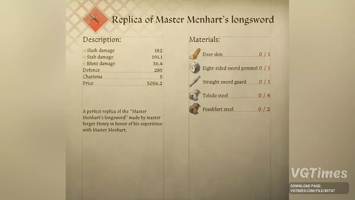 Kingdom Come: Deliverance 2 — Чертежи копий уникального оружия