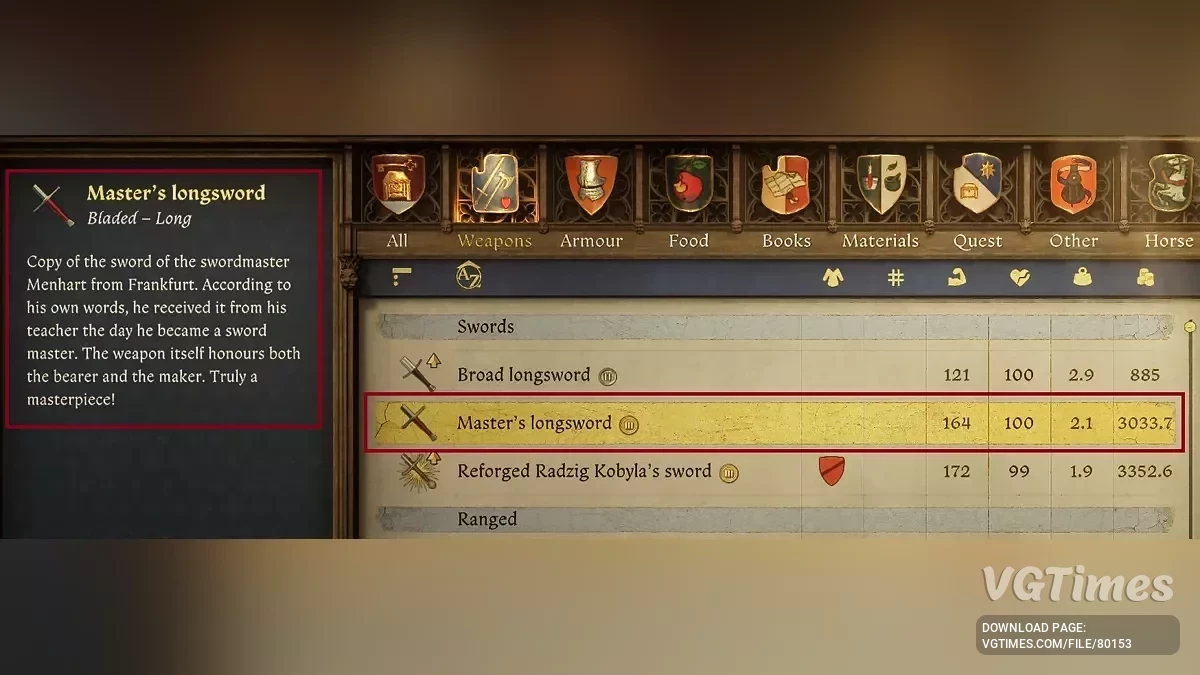 Kingdom Come: Deliverance 2 — Копия длинного меча мастера Менхарта