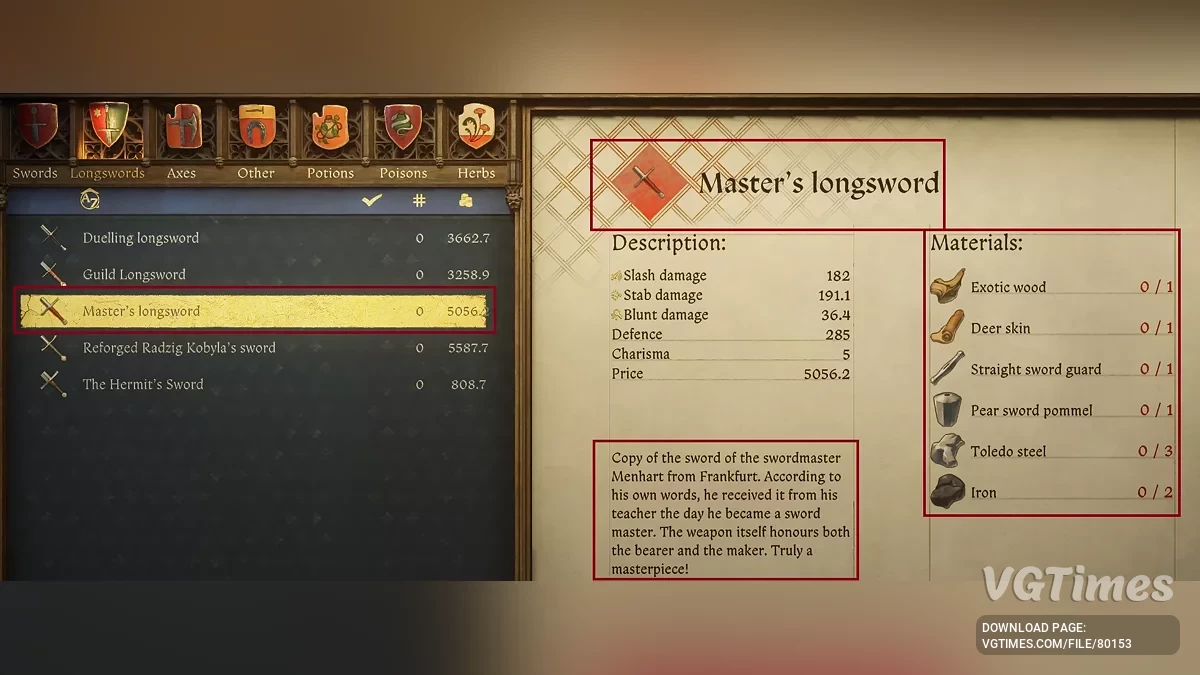 Kingdom Come: Deliverance 2 — Копия длинного меча мастера Менхарта