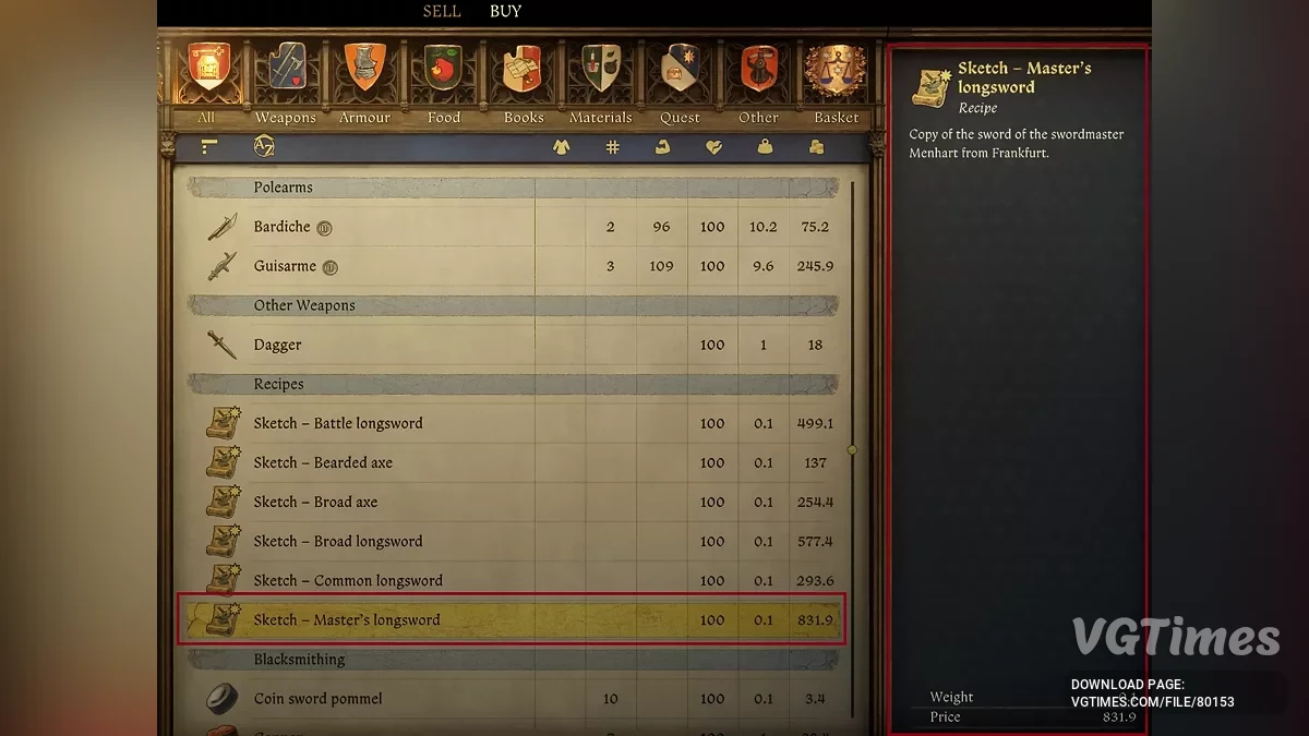 Kingdom Come: Deliverance 2 — Копия длинного меча мастера Менхарта