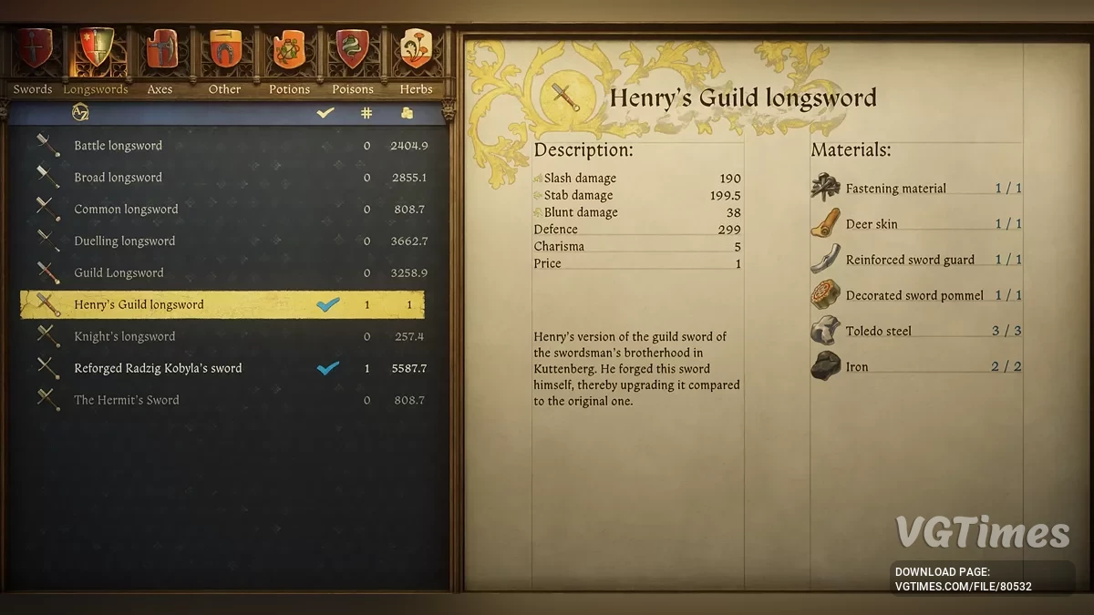 Kingdom Come: Deliverance 2 — Меч гильдии Генри