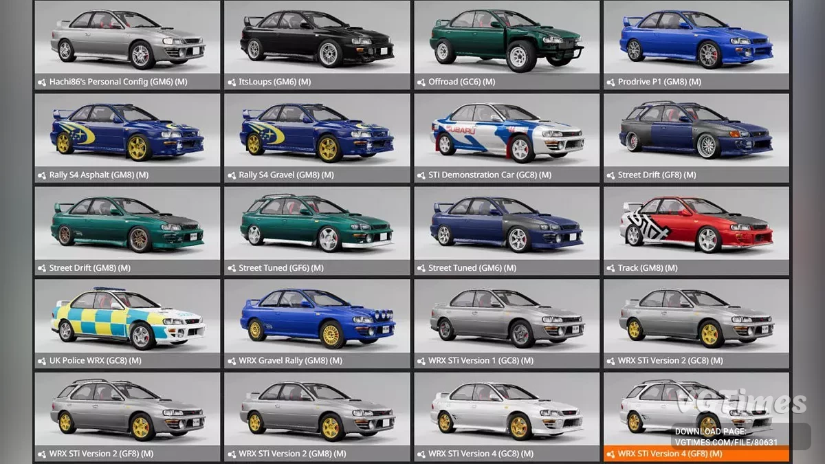 BeamNG.drive — Subaru Impreza GM/GC/GF (0.34.x)