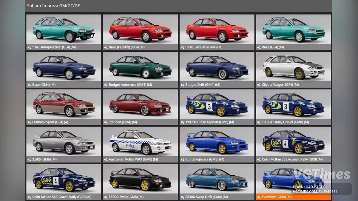 BeamNG.drive — Subaru Impreza GM/GC/GF (0.34.x)